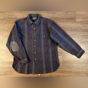 Pendleton Wool Plaid Shirt Mens VTG 60s Long‎ Sleeve Round Cut Patch Pocket A17